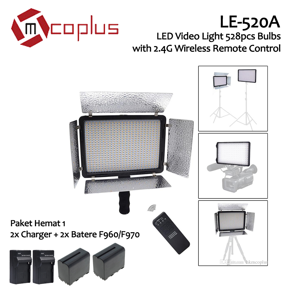 mcoplus-paket-hemat-1-le-520a-led-video-light-528pcs-bulbs-with-2-4g-wireless-remote-control-1