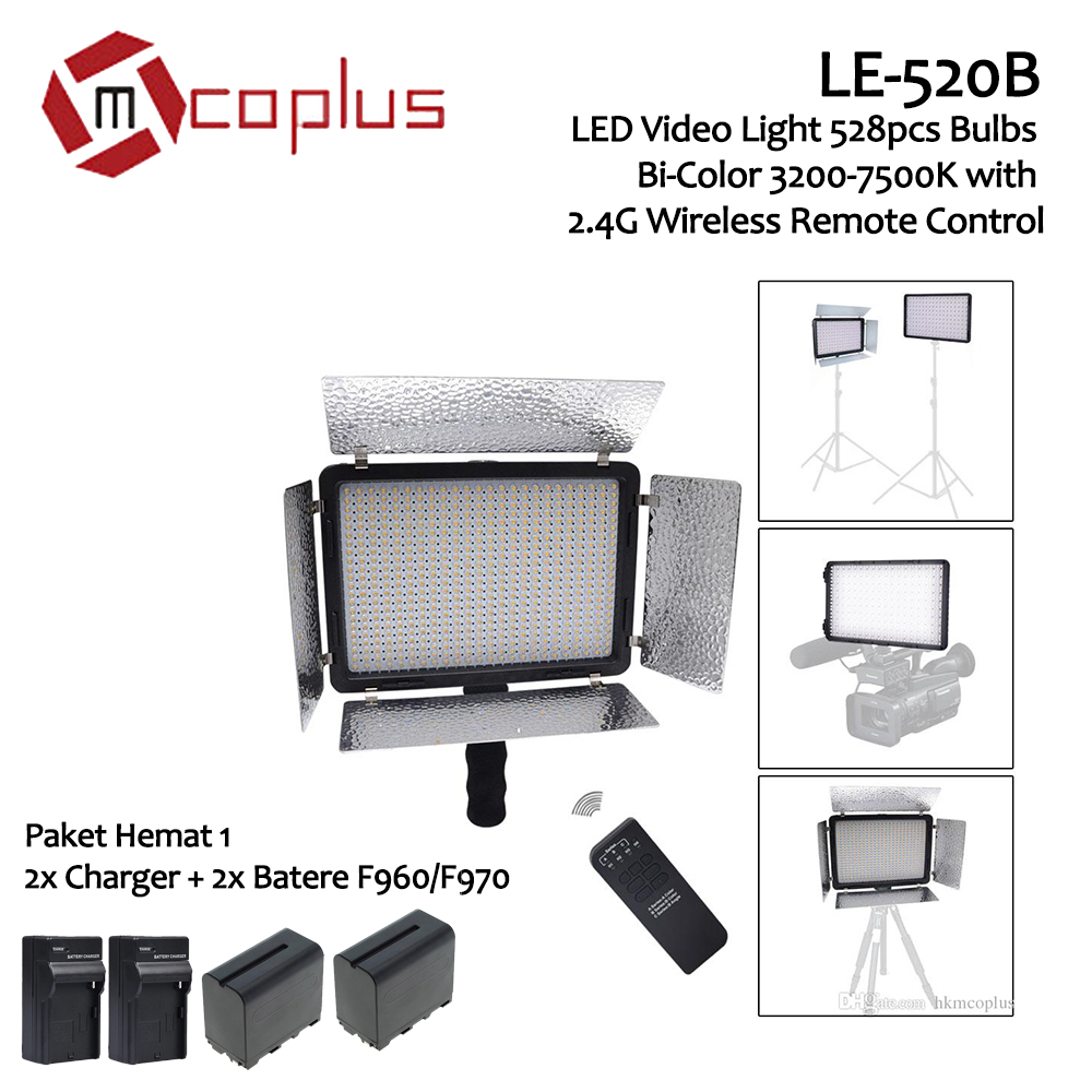 mcoplus-paket-hemat-1-le-520b-led-video-light-528pcs-bulbs-bi-color-3200-7500k-with-2-4g-wireless-remote-control-1