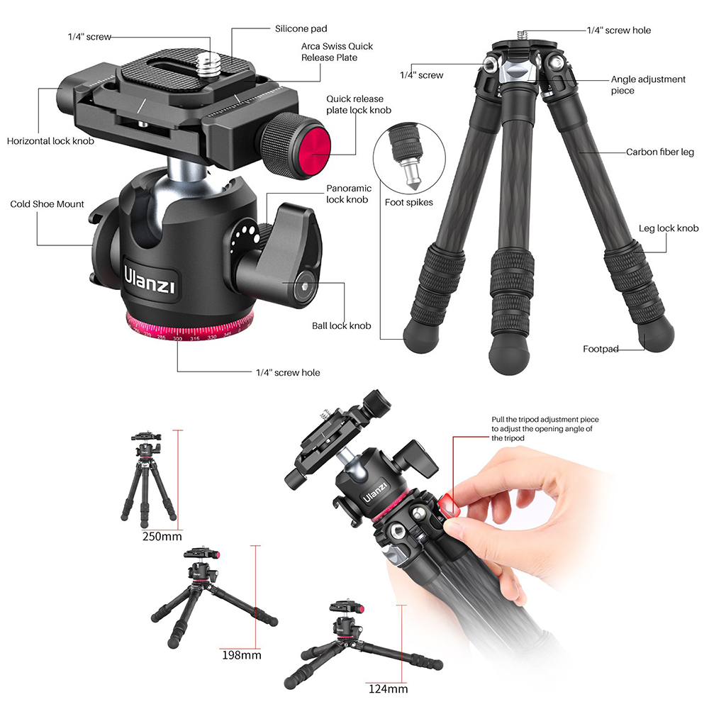 Ulanzi MT20 Professional Carbon Fiber Tripod Monopod Matrix Camera