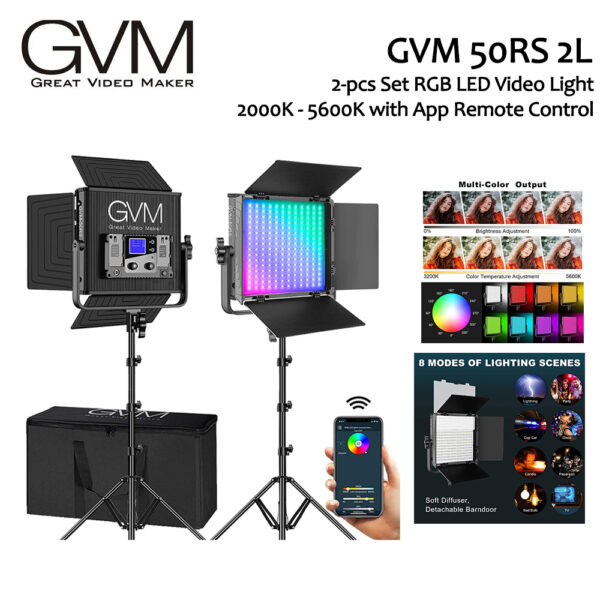 GVM 50RS2L RGB LED Studio Video Light 2000K5600K Matrix Camera